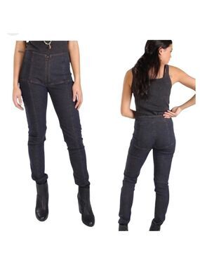 PRAIRIE Underground Women’s Black Denim Girdle Zip Front Jeans Skinny Stretch S